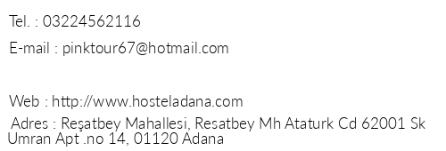 Adana Hostel 1 telefon numaralar, faks, e-mail, posta adresi ve iletiim bilgileri